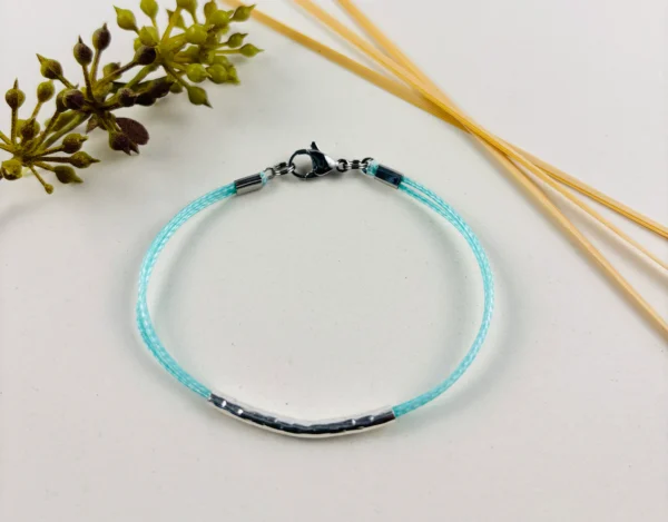 Upcycling Kitearmband Türkis mit 925 Silber/18K Gold – Bild 2