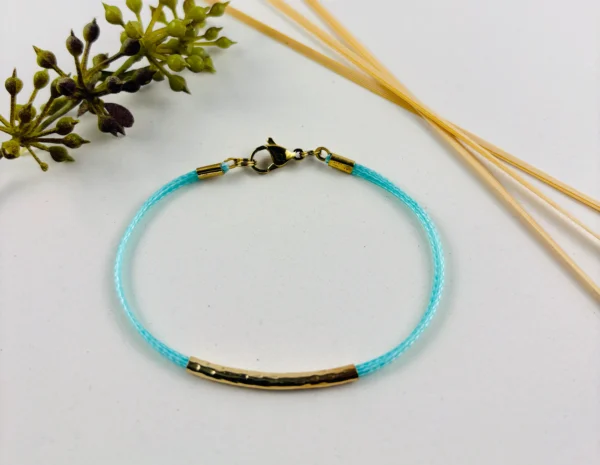 Upcycling Kitearmband Türkis mit 925 Silber/18K Gold