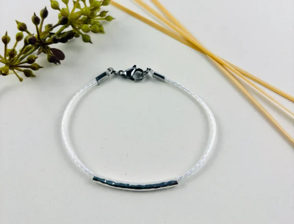Upcycling Kitearmband Weiß mit 925 Silber/18K Gold – Bild 2