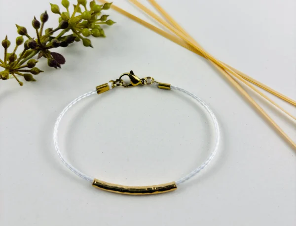 Upcycling Kitearmband Weiß mit 925 Silber/18K Gold