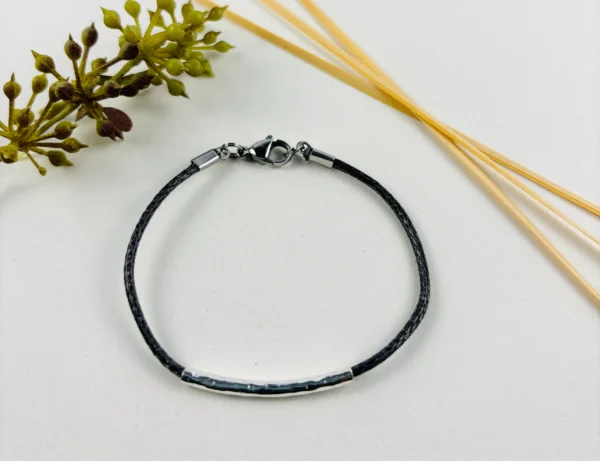 Upcycling Kitearmband Grau mit 925 Silber/18K Gold