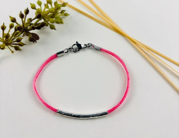 Upcycling Kitearmband Hellrot mit 925 Silber/18K Gold – Bild 2