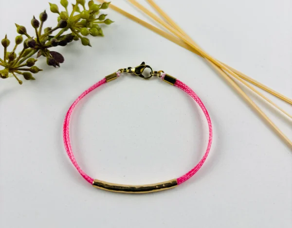 Upcycling Kitearmband Hellrot mit 925 Silber/18K Gold