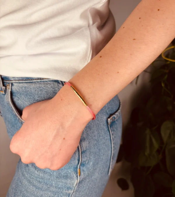 Upcycling Kitearmband Hellrot mit 925 Silber/18K Gold – Bild 3
