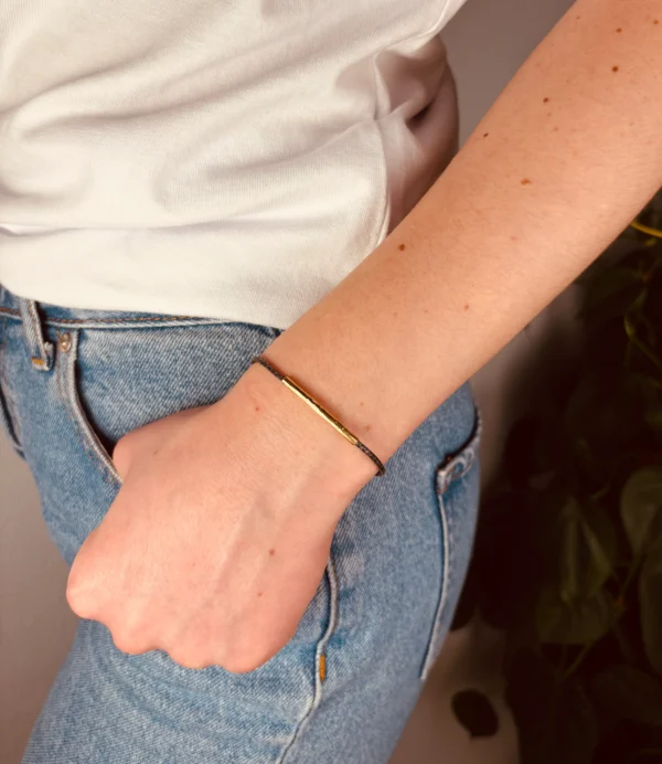 Upcycling Kitearmband Grau mit 925 Silber/18K Gold – Bild 4