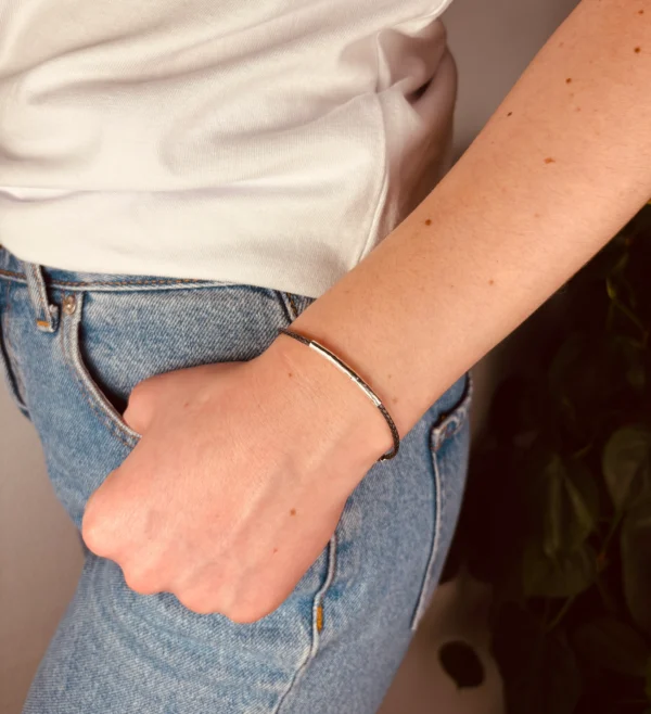 Upcycling Kitearmband Grau mit 925 Silber/18K Gold – Bild 3