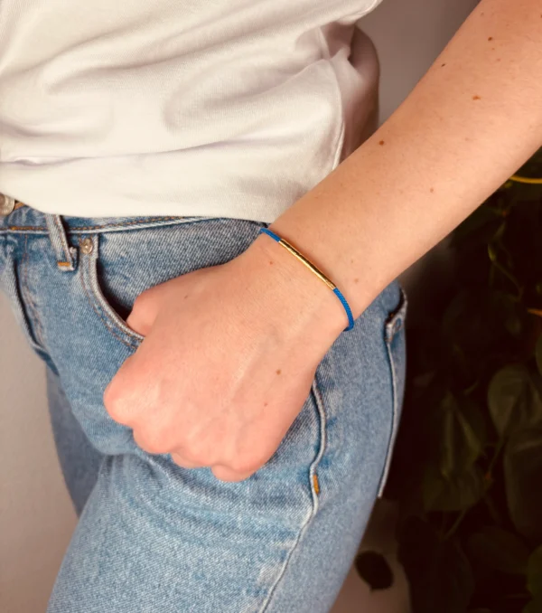 Upcycling Kitearmband Blau I mit 925 Silber/18K Gold – Bild 3