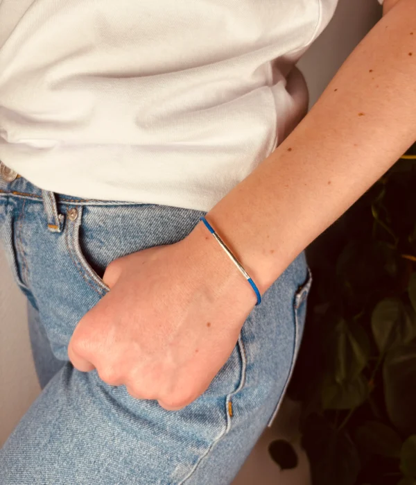 Upcycling Kitearmband Blau I mit 925 Silber/18K Gold – Bild 4