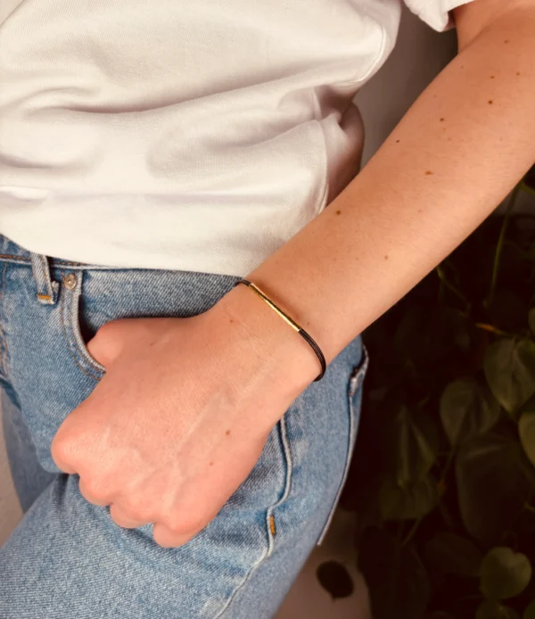 Upcycling Kitearmband Grau II mit 925 Silber/18K Gold – Bild 3